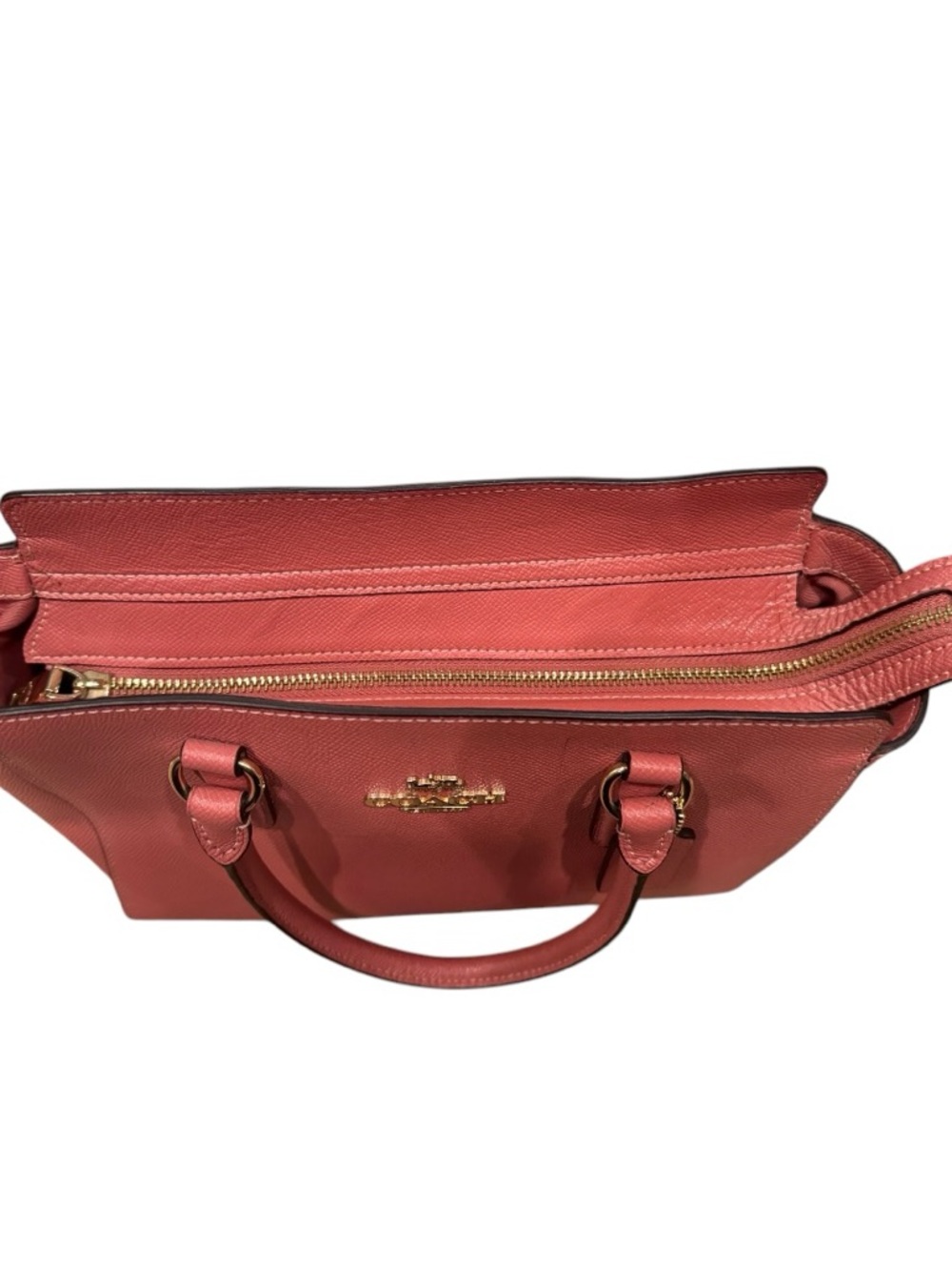 Coach Mini Surrey Carryall Crossbody Handbag Coral Pink Pebbled Leather Purse - Picture 9 of 11